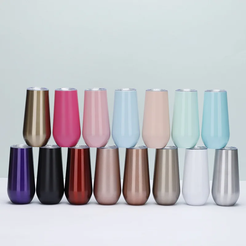 2023 Best Seller Custom Logo 6oz Double Wall Stainless Steel Insulated Champagne Flute Wine Tumbler with Lid