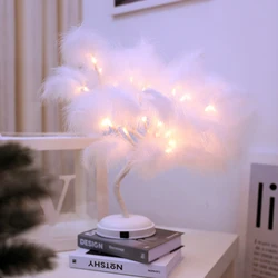 LED Night Light USB Fairy Light Feather Table Lamp Desk Decoration Living Room Party Christmas Wedding Girl Bedroom Decoration