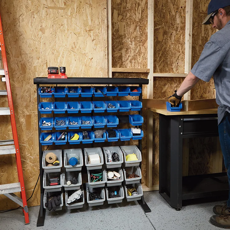 JH-Mech Powder-Coated Steel Single Side Bulk Storage Rack Unit With 47 Assorted Bins Rack Storage Steel Wire Shelving System
