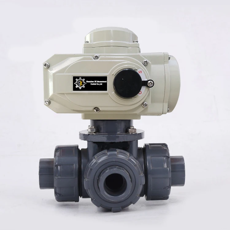 1.5 inch L Port 24V AC Modulating Electric Actuator UPVC PPH PVDF True Union IP65 Socket type 3 way Ball Valve