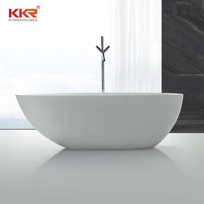 KKR Acrylic Solid Surface Stone Free Standing Bathtub Adults Tub in Apartment and Villa Bathroom