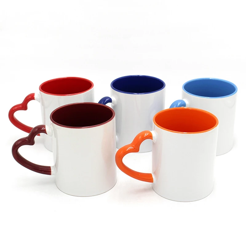 Factory price 11oz Heat Sensitive Color Changing Magic blank Sublimation Ceramic Coated Heart Handle coffee Mug With customized