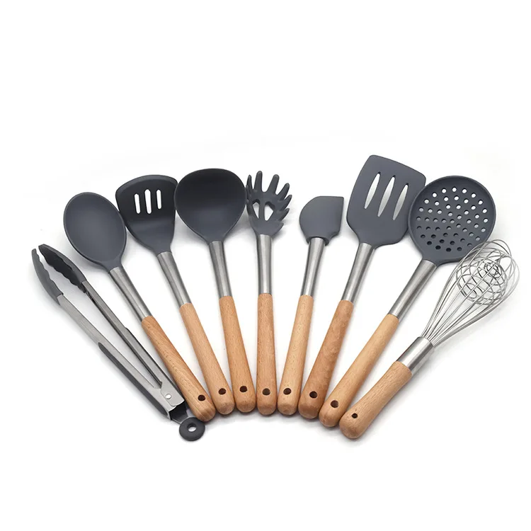 cookware set Wooden handle silicone kitchen utensils 11-piece non-stick cookware kitchen silicone kitchen utensils shovel spoon