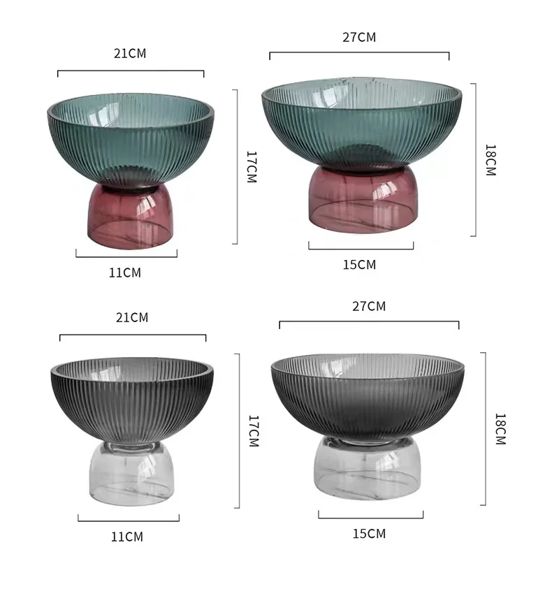 round Glass Pedestal Decorative Fruit and Salad Bowl Centerpiece for Kitchen Display Fruit Bowl Set