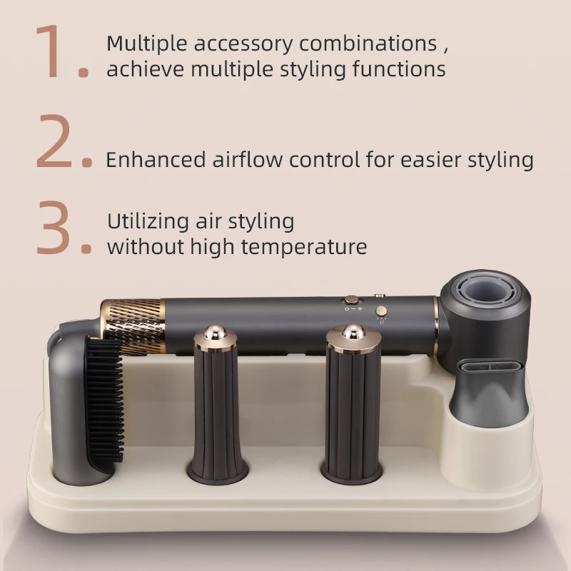 6 in 1 Professional Ionic Salon Hair Dryer, Speed hair blow dryer with 110,000RPM , self rotating curling iron hair straightener