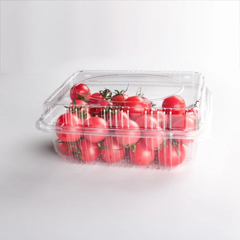 PET clamshell takeaway box plastic disposable hinged fruit container with lid for supermarket