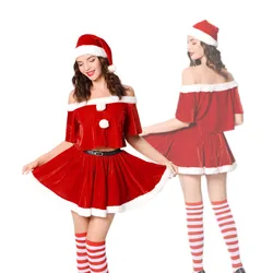 Red Velvet Sweet Santa Claus Suit Women Christmas Party Dress Cosplay Costumes Adult Sexy Halloween Costume 2021 Xmas Outfit