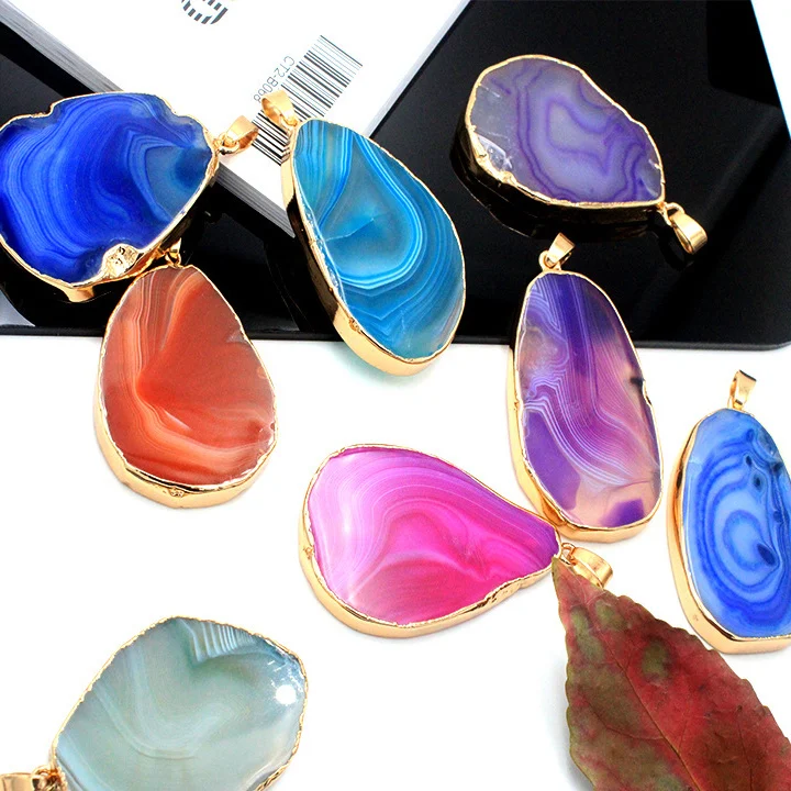 Wholesale Natural Crystal Stone Pendant Agate Slice Pendants