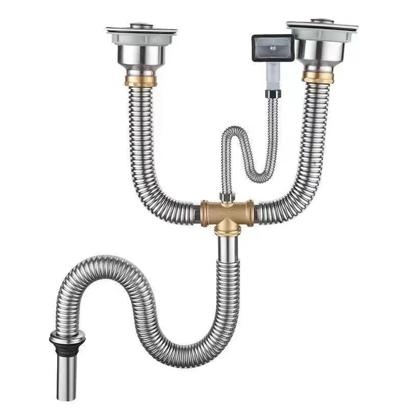 Hot Sale Stainless Steel Double-slot Drainer Downpipe Sink Drain Siphon Cup Odor Resistant Double Tank Drain