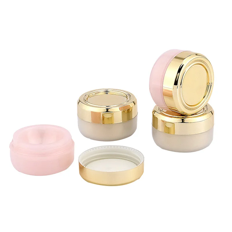 
Custom 5g round mini cosmetics cream container with gold plating lid pink nude eye cream plastic packaging jars 