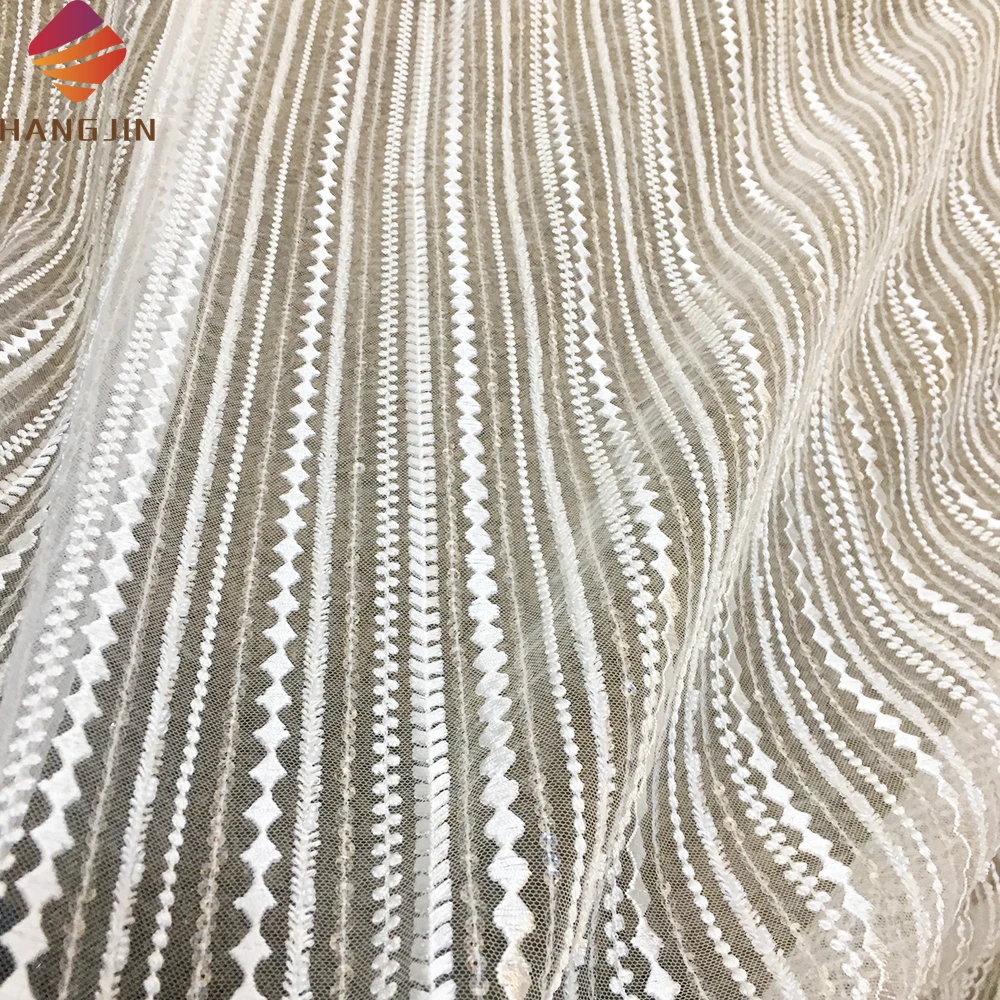 Геометрическая свадебная ткань с вышивкой Сетчатое кружево цвета слоновой кости роскошная белая кружевная бисером для женского платья