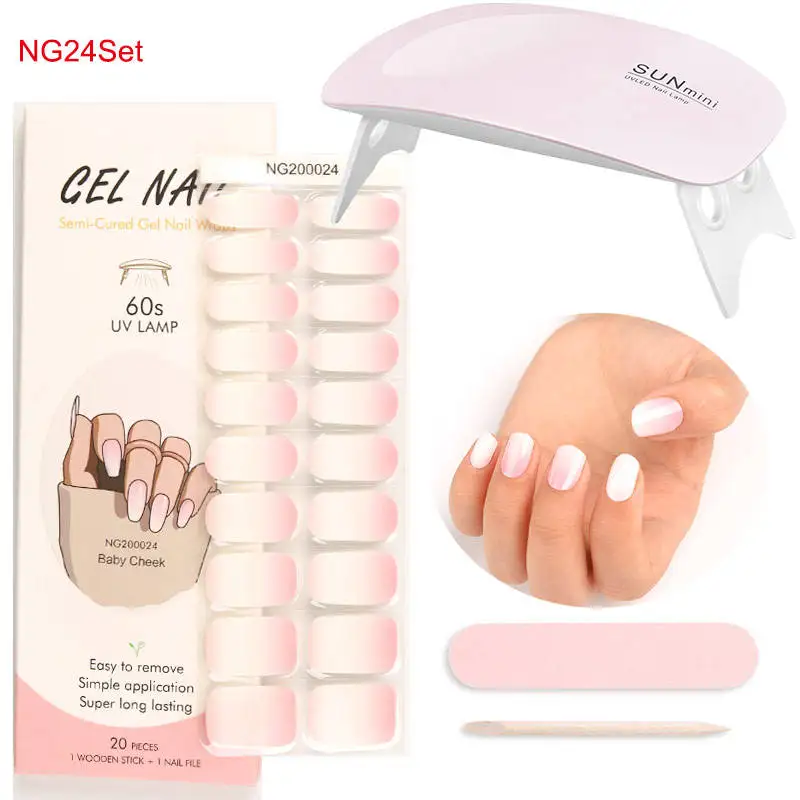 Destly Semi-Cured Gel Nail Sticker with UV Led Lamp Set Manicure Decor Clear French Nail Sticker Full Cover Nail Wraps