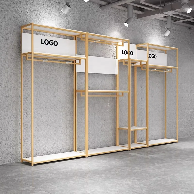 Custom Logo Retail Gold Clothing Rack For Boutique Stainless Steel Garment Display Stand Women Clothes Display Racks