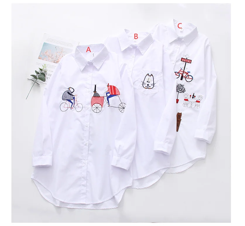 Spring Fall  Blusas Mujer Fashion Casual Embroidered Cotton   female ladies tops women Blouse