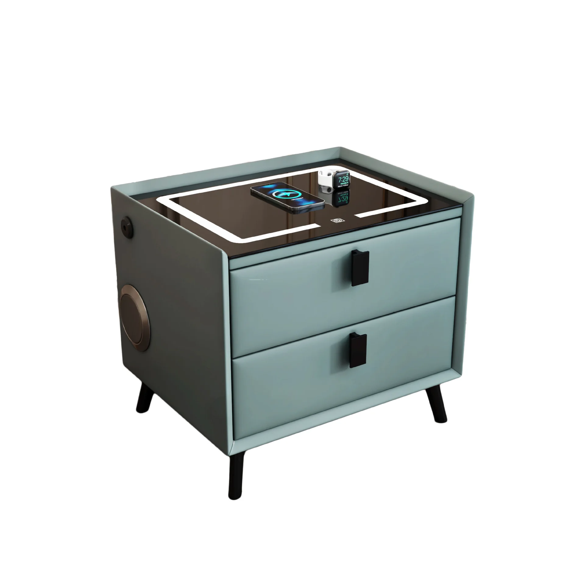 Современная минималистская интеллектуальная умная прикроватная тумбочка с двумя выдвижными беспроводными зарядками, трехцветная светлая USB-колонка с Bluetooth