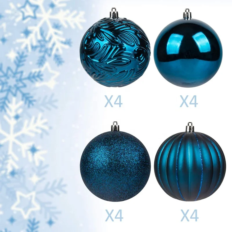 2.36-inch Set of 34 Blue Shatterproof Plastic Christmas Tree Balls Gift Box Ornaments Decorations supplies