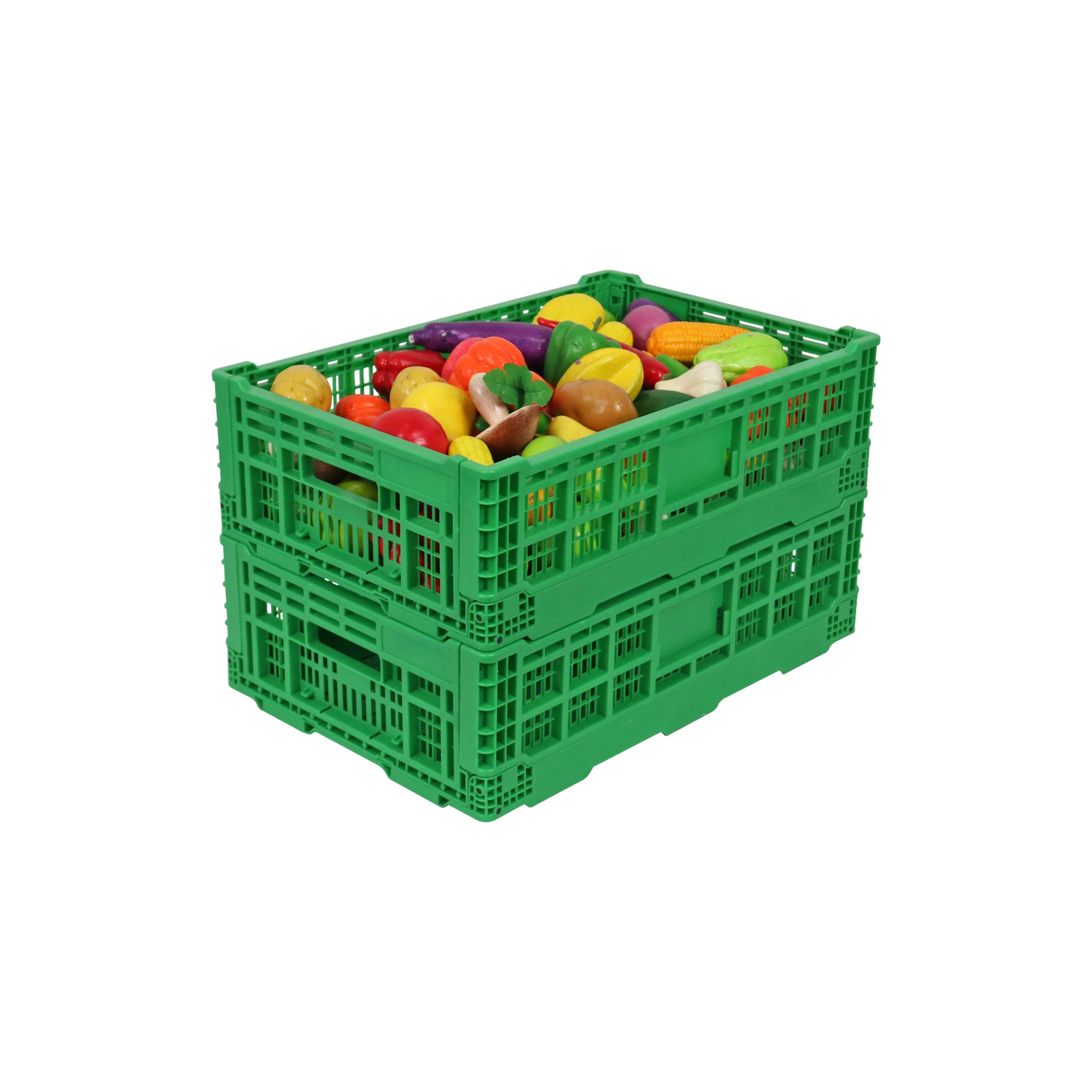 QS Affordable Collapsible Transport Plastic Vegetable Fruit Crates Folding Storage Box for Agriculture