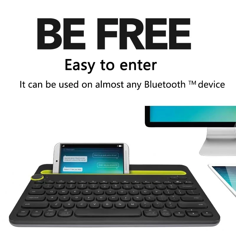 Logitech K480 Bluetooth wireless keyboard. Multi device keyboard with phone holder slot for Windows, Mac, OS, iOS, Android