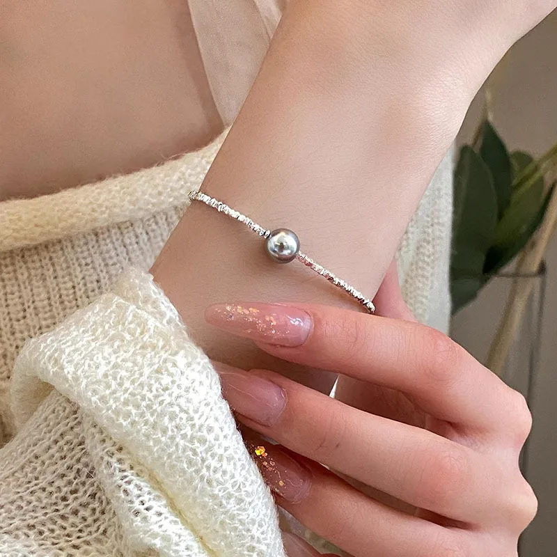 Sparkling Small Beads Chain Bracelet 925 Sterling Silver Charm Pearl Women Trendy Adjustable Bracelet