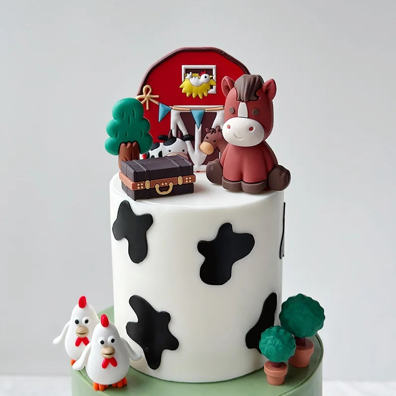 Soft plastic Ungle Animals Cake Decoration Yak Pony Sheep Pig Chicken Cake Topper For Birthday Party