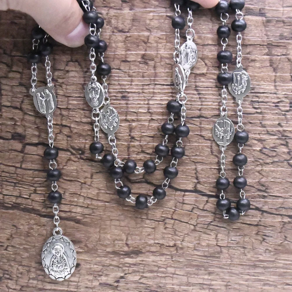 Seven Road Suffering like Rosary Necklace Stainless Steel Cross Necklace Classic Chains Wedding Party Engagement Perfect Gift