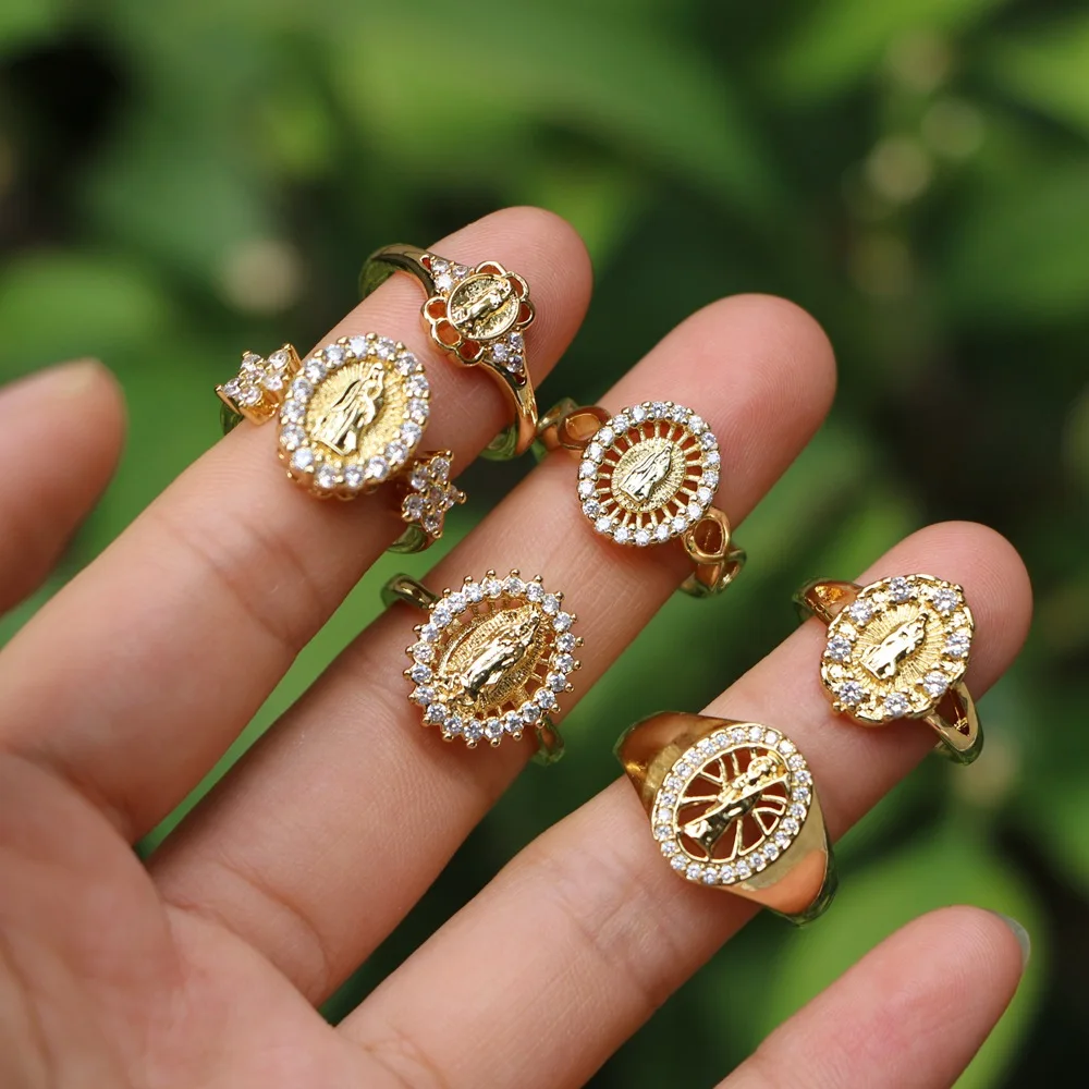 LOTOS Jewelry Wholesale Micro Pave CZ 18K Gold Plated Open Virgin Mary Jewelry Rings For Men and Women