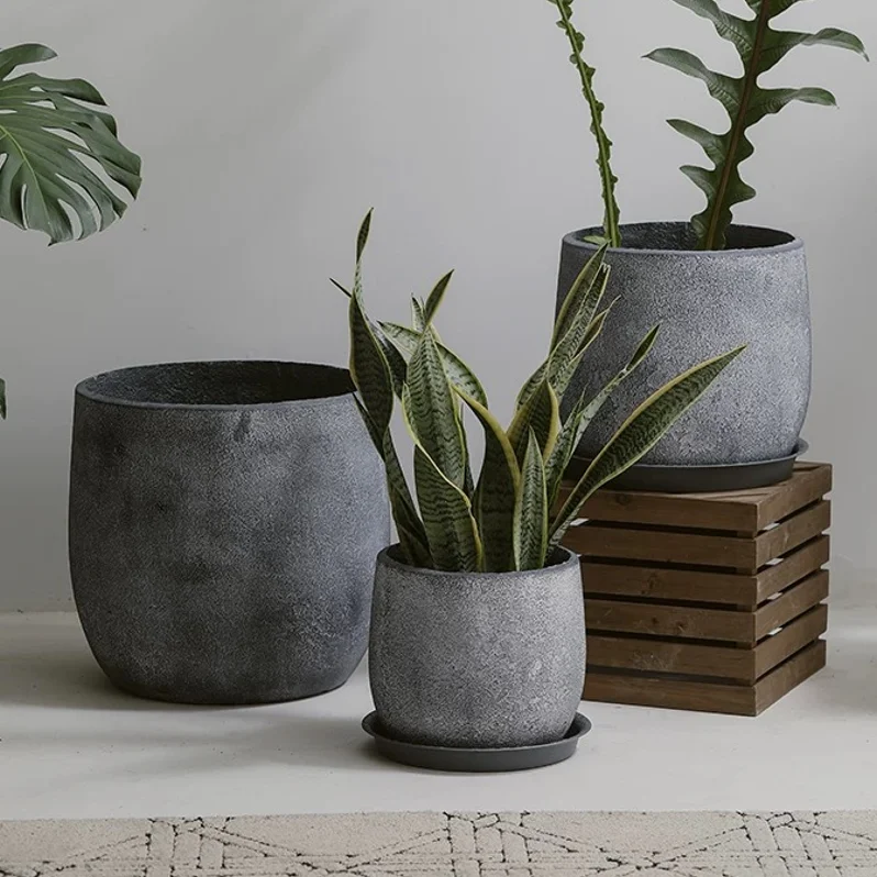 Retro design style garden decorative floor flower pots planters outdoor indoor decoration fiber clay pot.png