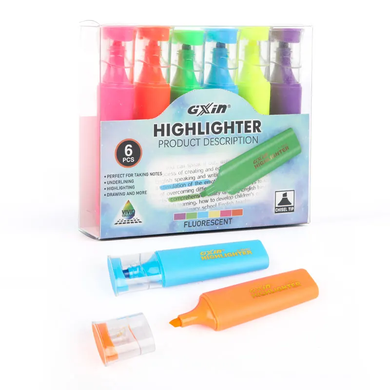 Gxin G-304802 High Capacity neon color Highlighter marker pen Art Graffiti Colorful Paint Fluorescent Pen custom highlighters