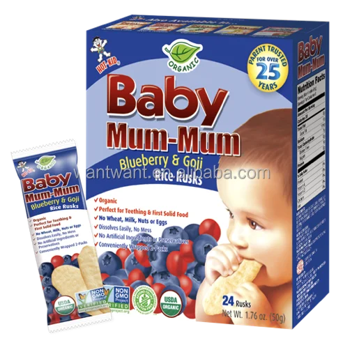
Hot Kid OEM Organic Baby Food Rice Crackers Baby Grain Snacks Healthy Biscuits Halal Gluten Free Blueberry & Goji Flavor 