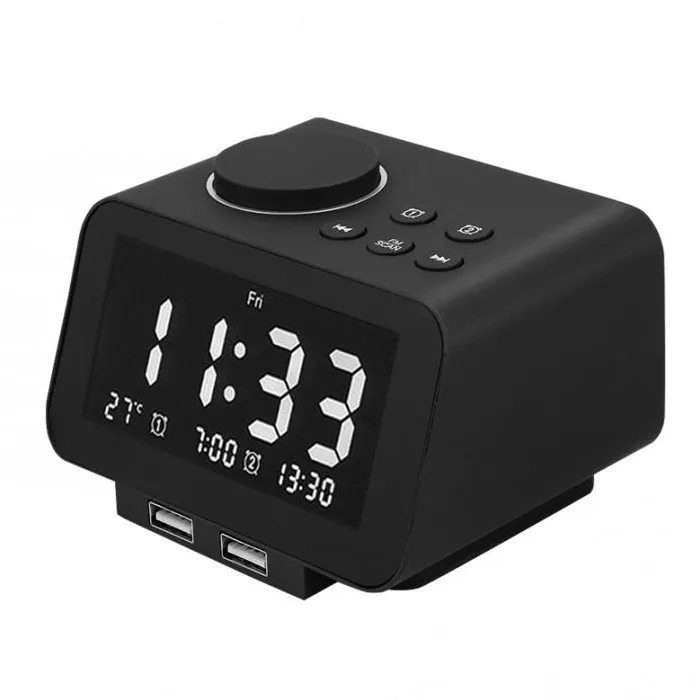 dual usb alarm clock FM radio with snooze sleep function, LCD time display clock