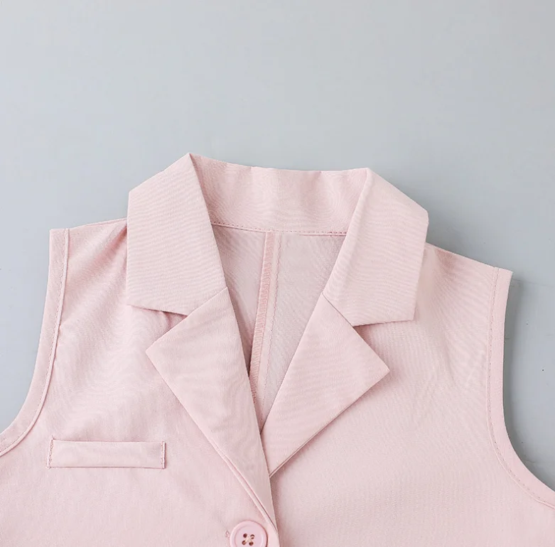 Wholesale 3pcs/set Baby Clothing Wear Summer Solid Vest Coat + Suspender + Pleated Skirt For Girls Baby Kids Clothes