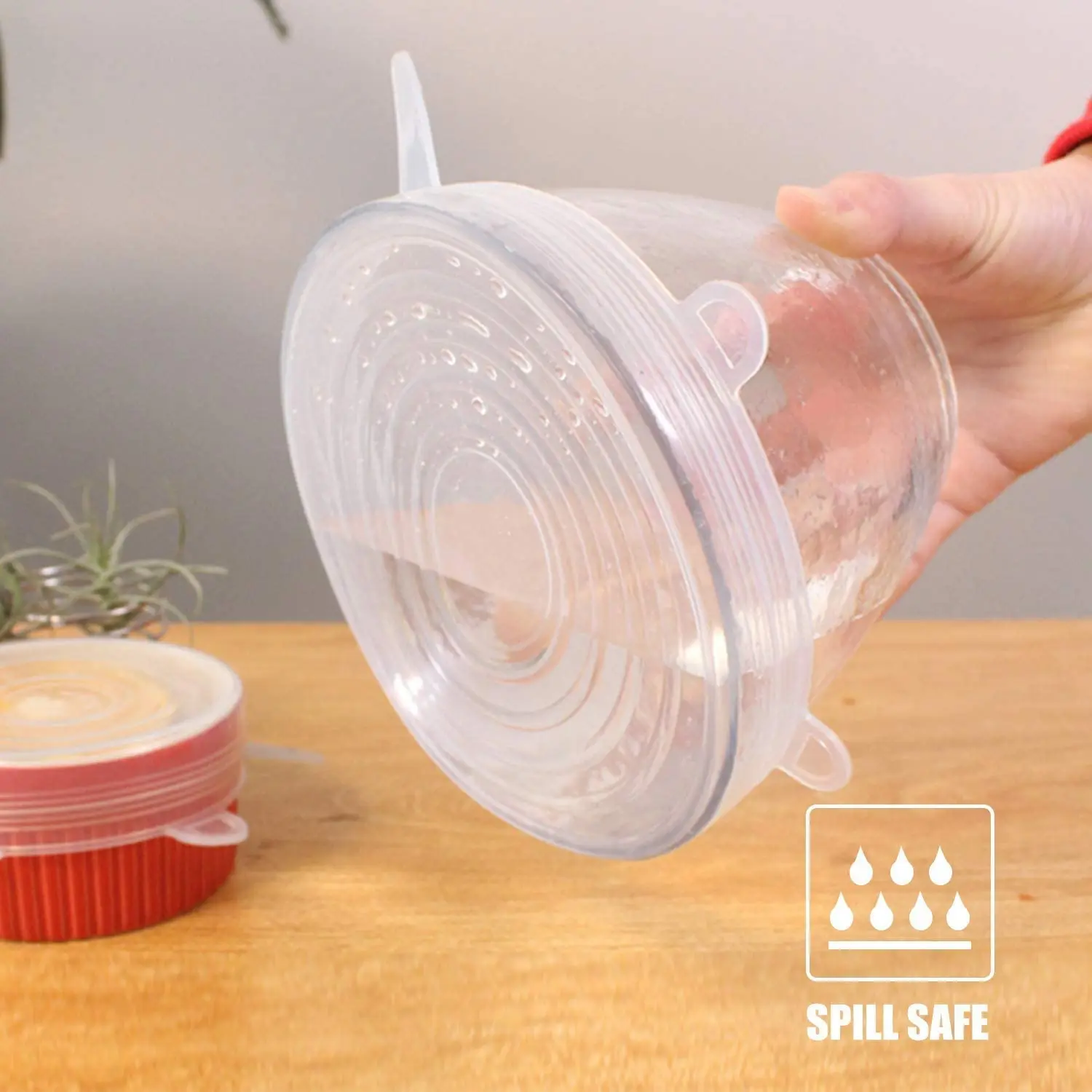 GreenEarth Pilfer-Proof Round Food Bowl Container Cover Flexible Silicone Elastic Shrink Lids for Cups Bottles Shape Packaging