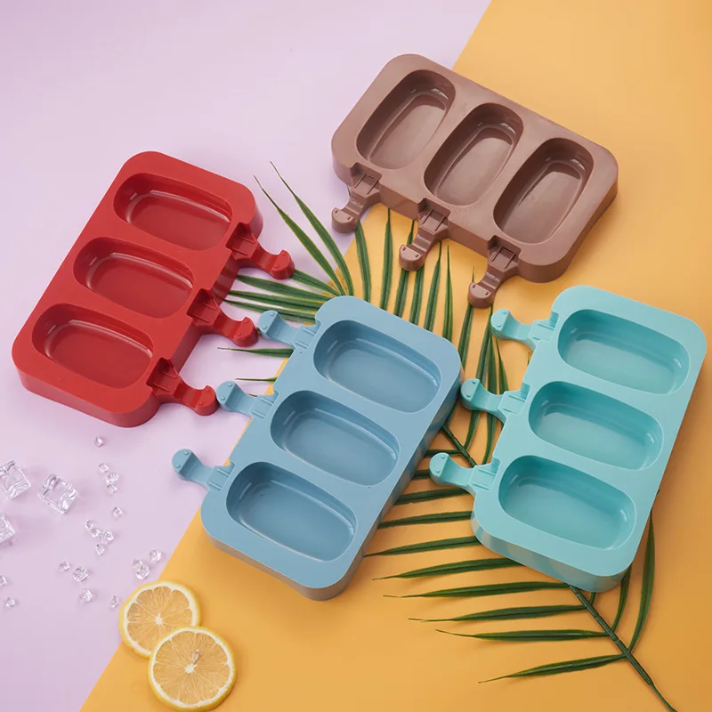 Homemade Oval Ice Cream Popsicle Mold Diy New Style With Lid 3 Silicone Ice Cream Mold