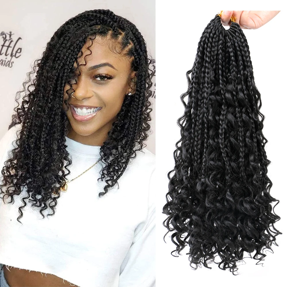 14inch Goddess Box Braids Bohemian Curly Ends Ombre Synthetic Crochet Braiding Hair Extension