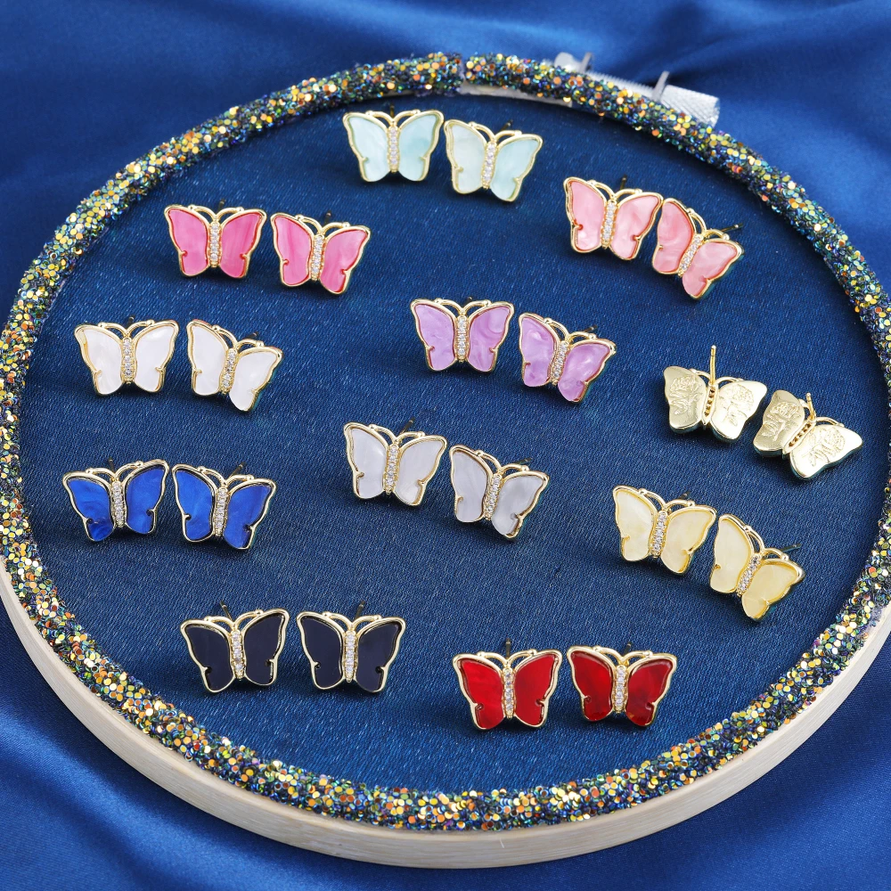  Wholesale High Quality Butterfly 14K Gold Plated Zircon Pendant Diy Earrings Jewelry Making