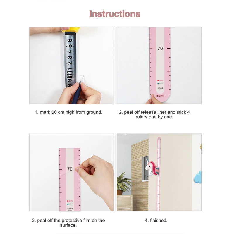 UCMD Eco-friendly Baby Growth Chart Self-adhesive Unicorn Height Ruler for Kindergarten