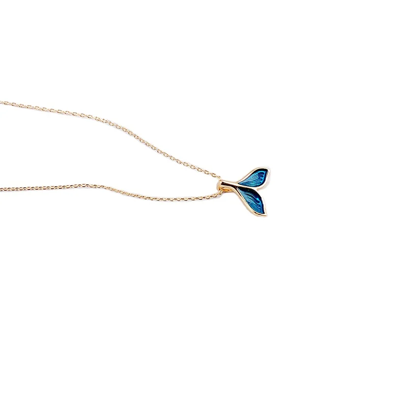 
XUNBEI Wholesale Unique Clavicle chain blue Fishtail Pufferfish Pendant Necklaces 