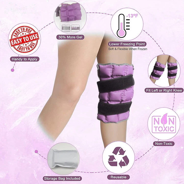 World-bio Purple Knee Ice Pack Wrap Cold Ice Pack for Knee Therapy Ice Gel Brace for Knee Arthritis Pain Relief