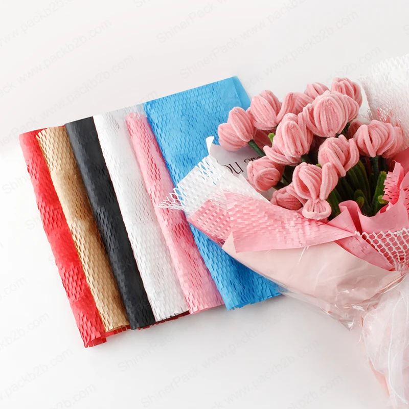 Top Brown Recyclable Honeycomb Flower Gift Wrapping Paper Protective Cushioning Material Kraft Bubble Mailer Packing Paper Rolls