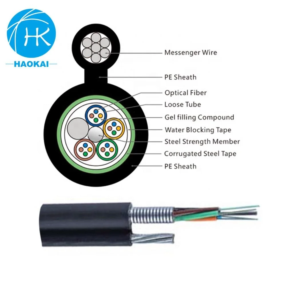 Ftth Armoured Optical Single Mode Self-Supporting 24 Core Figure 8 Fiber Optic Cable
