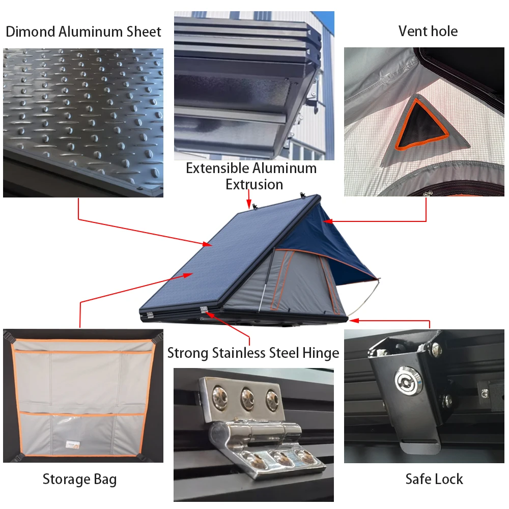Big Window Waterproof Tents Camping Outdoor 2-person Aluminum Hard Shell Camping Off Road Car Rooftop Tent for Roof