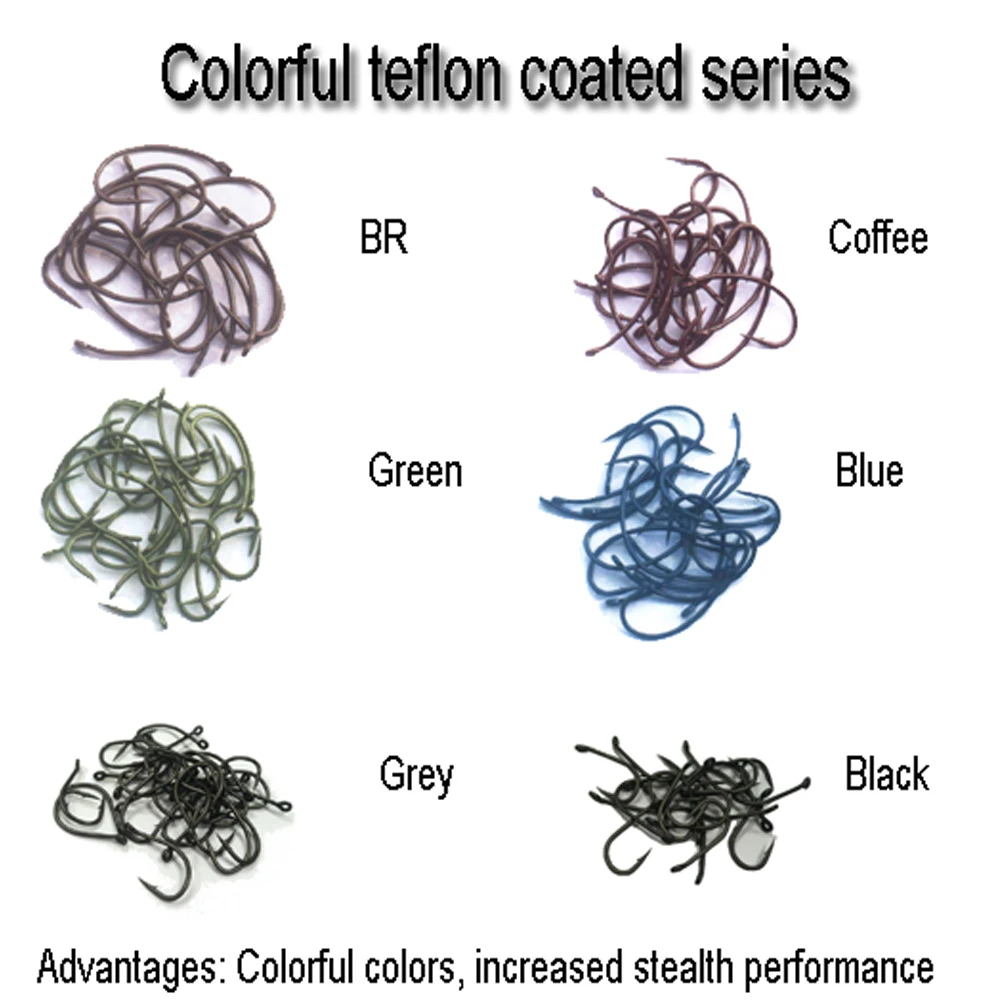 Wholesale chemicaly sharpened Specialist TF coated Japanese multi colors barb/barbless carp fishing hooks (B07)