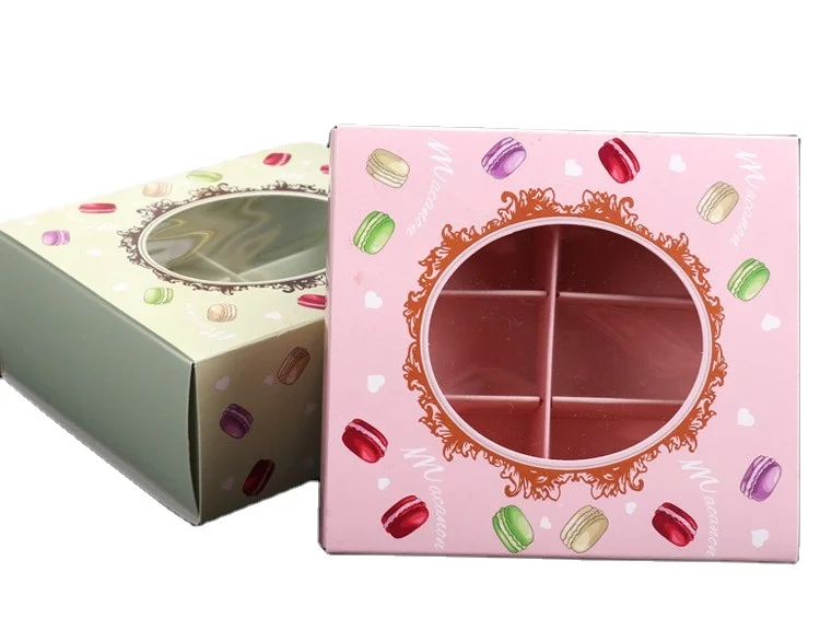 China Fessional Wholesale Customize Baking Box with transparent open window macaroni cake cookie package gift box for macarons