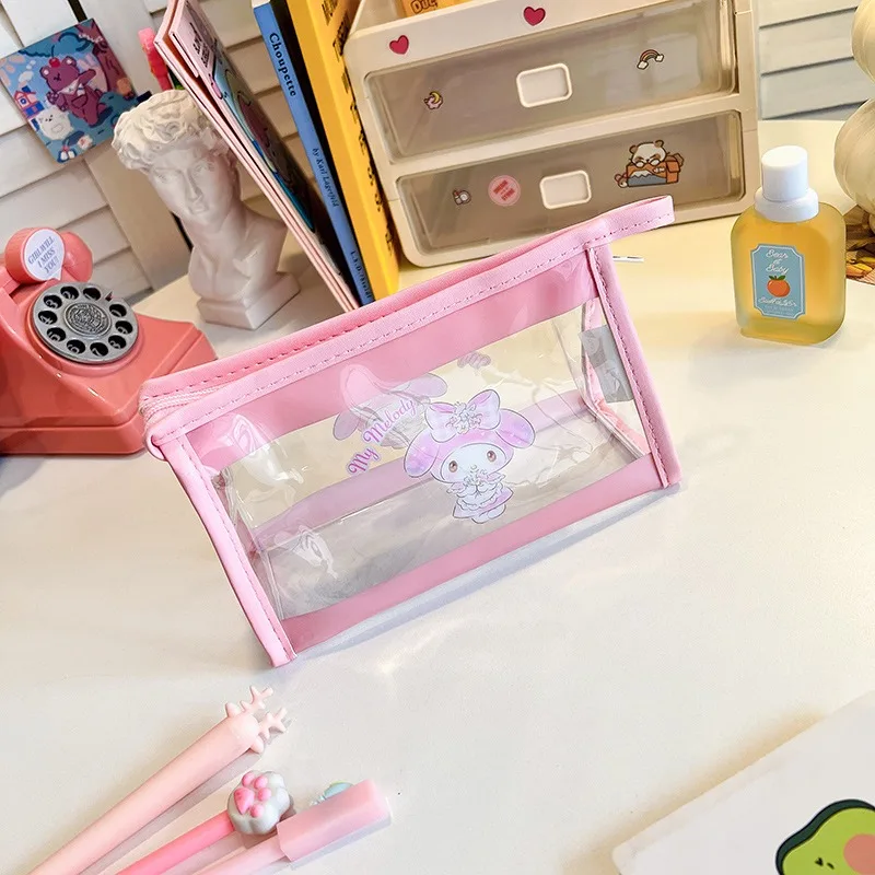 large capacity PVC stationary pouch soft manufacturer school girl cartoon transparent stationery box pencil case