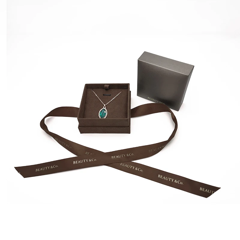 High-End Microfiber Pendant Bangle Ring Packaging Gift Jewelry Set Box With Polyester Ribbon Bow