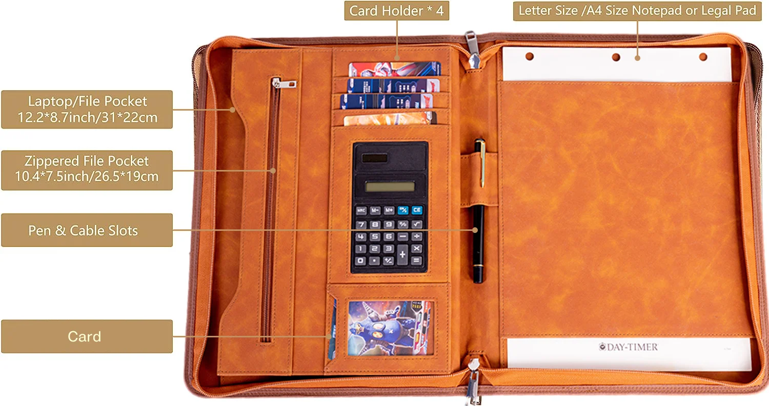 New Fashion PU Leather A4 Document Folder Portfolio Padfolio zipper board Conference Signature Folder