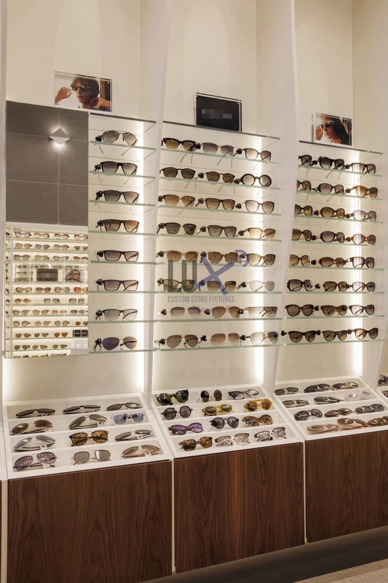 LUX Latest Fashion Modern Custom European Style White Wood Optical Shop Design Wall Optical Display Cabinets