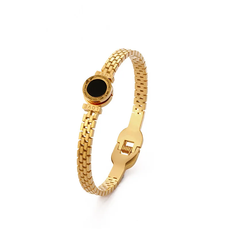 Simple Personality Roman Numeral Shell Stainless Steel Strap Hollow Bracelet For Women