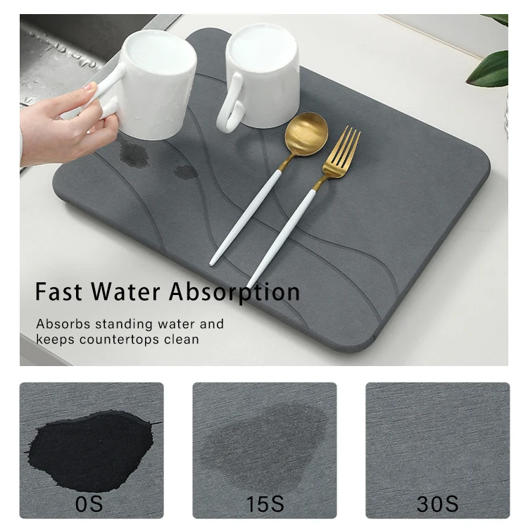 Custom Water Absorbing Stone Drying Mats Multipurpose Quick Dry Stone Dish Drying Mat for Kitchen  Counter