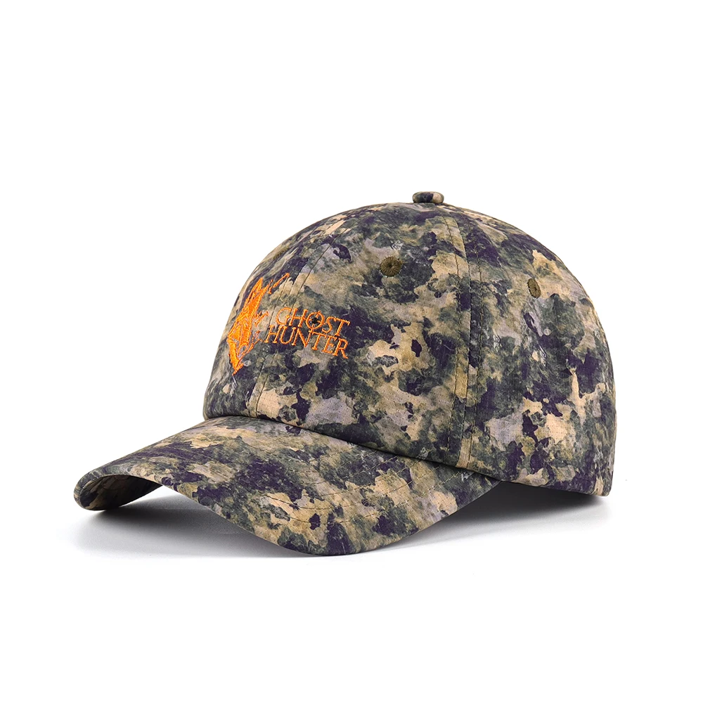 Wholesale High Quality 6 Panel Embroidery Logo Mens Unstructrued Hat Curved Brim Camo Polyester Baseball Cap Fitted Sports Hats